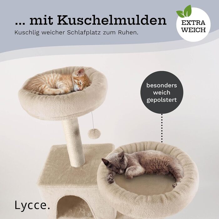 Когтеточка-комплекс Lycce Kratzbaum Royal 145 см: багатоярусна з 10 когтеточками, гніздом, гамаком, 4 платформами, плюшевим м'ячиком, бежева, стабільна, економна