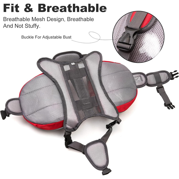 Шлейка для собак середніх та великих порід PETCUTE, регульована, для прогулянок, тренувань, з ручкою, світловідбиваюча, червона (S)