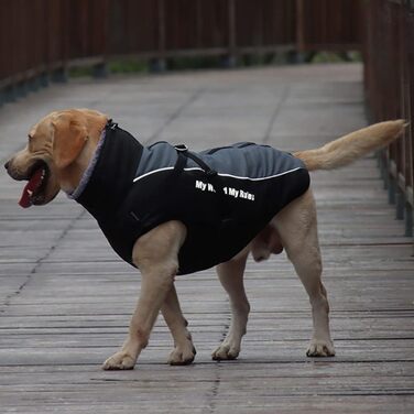 Зимова куртка для собак з шлейкою, водонепроникна, з рефлективними елементами, для великих собак (5XL, чорний)