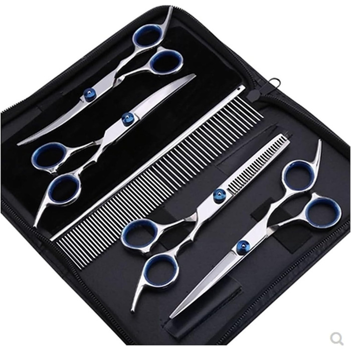 Набір ножиць для грумінгу собак: нержавіюча сталь, прямі, витончені та зігнуті ножиці для догляду за шерстю