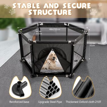 Кінь-вольєр для цуценят шестигранний, 122x65 см, чорний. Ідеально для великих та маленьких порід. Аксесуари для цуценят.