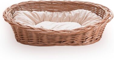 Вільховий Світ - ліжко для собак і котів з плетеного вілля, ліжко для домашніх тварин - натуральне, тепле, дихаюче та стильне - різні розміри (85x60x18 см, світло-кремове подушка)