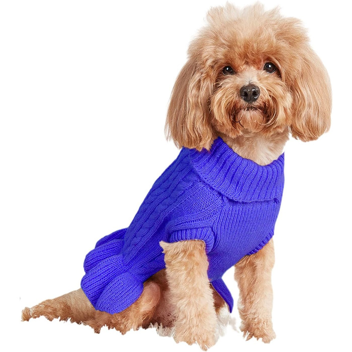 Теплий зручний пуловер для собак, розмір M, акрил, роговий комір, для собак маленьких та великих порід, 5,9–7,3 кг, темно-синій