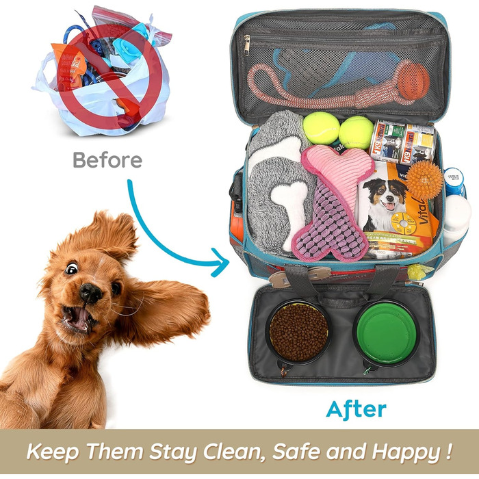 Універсальна переноска для тварин, ідеальна для подорожей та ночівель. Аксесуари для котів та собак з пеленальною сумкою та кількома кишенями (Океановий блакитний)