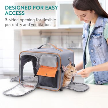 Транспортна переноска для котів Navaris - безпечна та зручна переноска для кота з вікном та 3-стороннім відкриванням, з плечовим ременем та надійними застібками