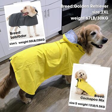 Водонепроникний дощовик для собак Regenantel з капюшоном, світловідбиваючі елементи, регульований, куртка для собак з петлями для ніг та отвором для повідка, для малих, середніх та великих собак (M, сірий)