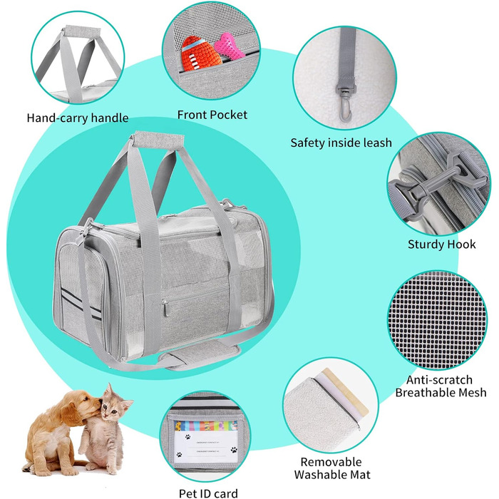 Транспортна переноска для котів та собак велика, сіра, складна, з м'якими боковинами