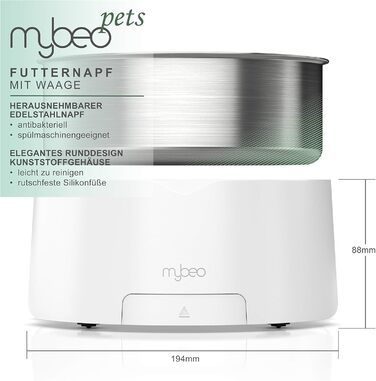 Миска для корму та води з нержавіючої сталі з вбудованими терезами для собак та котів - до 5 кг, знімний об'єм 1000 мл, функція тарування, LCD дисплей, для Барфа, миска для годування