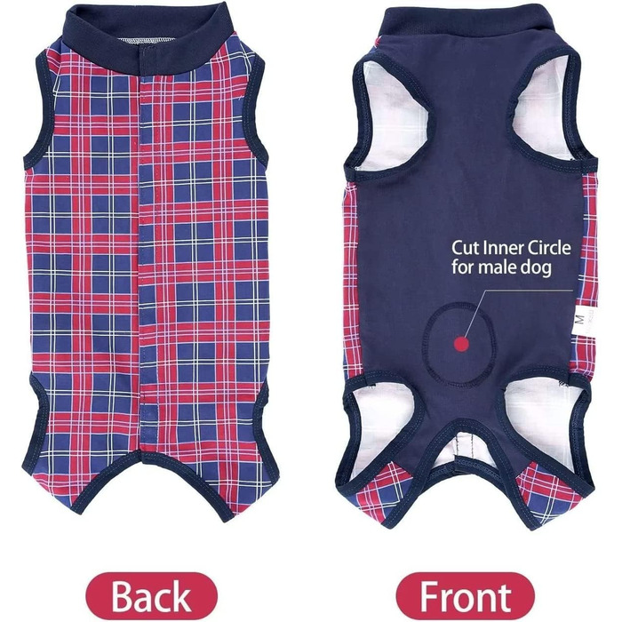 Комбінезон для собак, дихаючий, для захисту післяопераційних ран, альтернатива конусу, післяопераційний (S, 1 шт, синій+червоний)