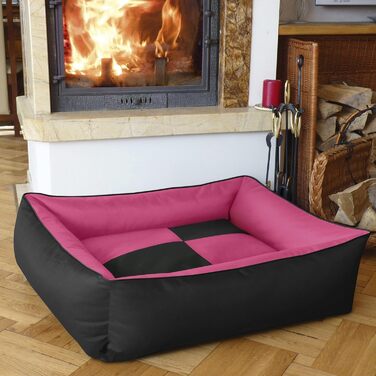 Ліжко-матрац для собак BedDog MAX Quattro 2в1 XL, кордура, з бортиком, рожево-чорне, для дому та вулиці, знімний чохол, Candy