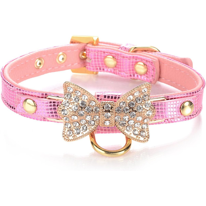 LOVPE: Рожеве шкіряне ошийник з кільцем для маленьких собак/кішок, регульований, розмір XS, рожевий (упаковка 1)