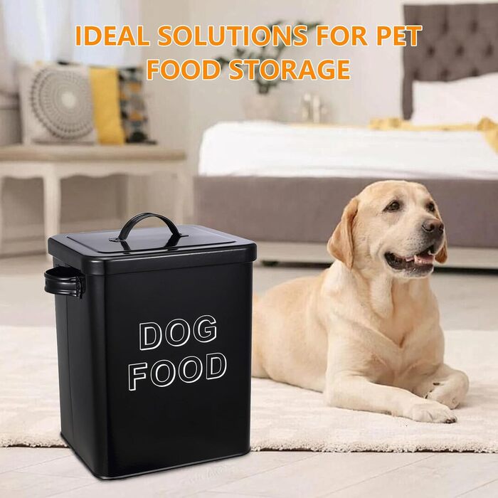 Контейнер для корму для собак, 5л, з кришкою та мірною ложкою, герметичний, білий, для сухого корму, снеків, для дому (441-Dog-Black)