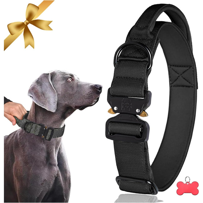 Тактичне обплетене нашийник для собак Vivi Bear, нейлон, великі породи, чорний (L)