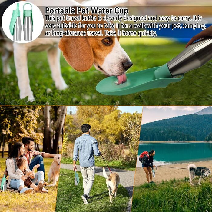 Водяна пляшка для собак Taozoey 750 мл, подорожі, вигул, кемпінг, зелена