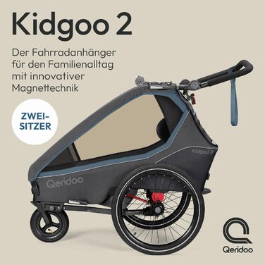 Qeridoo Kidgoo 2: Причіп для велосипеда на 2 дітей з підвіскою та системою ARS, коляска-візок, причіп-велосипед для дітей, складаний, 45L, Navy Blue