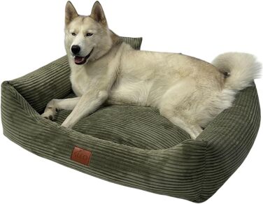 Собаче ліжко Cord з знімним водонепроникним чохлом для собак маленьких, середніх та великих порід. М'яке лежанка-корзина, оливковий колір, XL 115x90 см