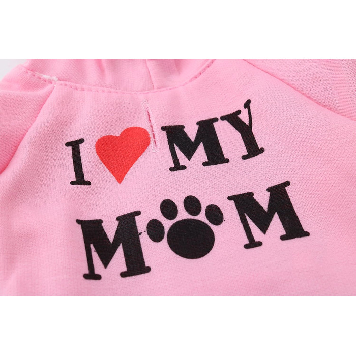 Худі для маленьких собак дівчаток 'I Love My Mom', капюшон, одяг для цуценят, розмір XS, для дівчаток