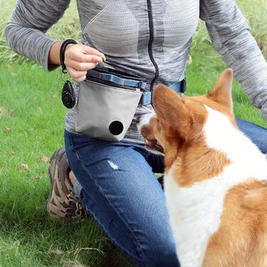 Сумка для ласощів для собак з клікером для дресирування, набір для дресирування собак, магнітна застібка, навчання без рук (Сірий)