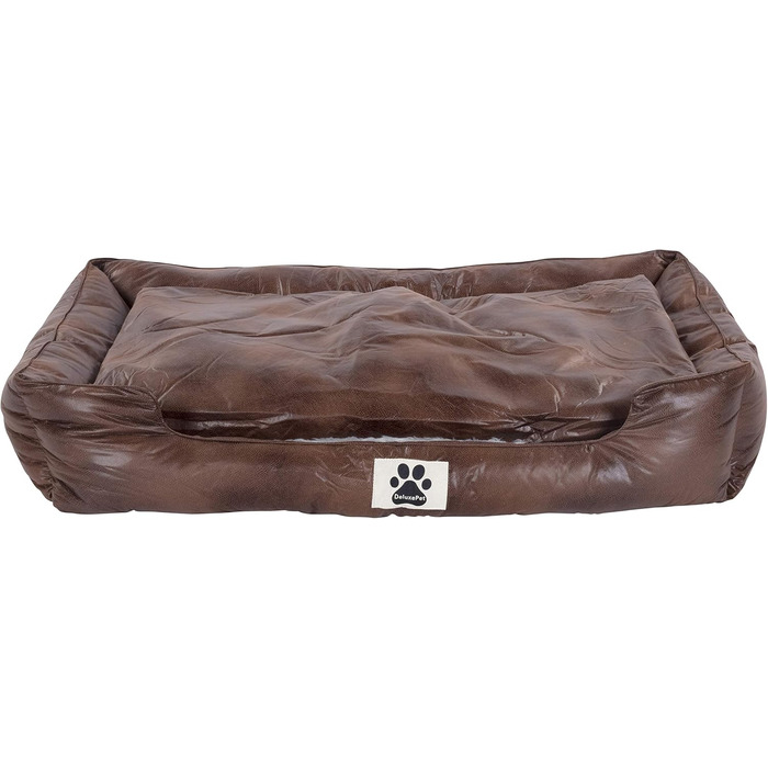 Ліжко для собак DeluxePet 'Schlummer' 100x70 з штучної шкіри, 2в1 з поворотним матрацом, для великих собак, коричневе