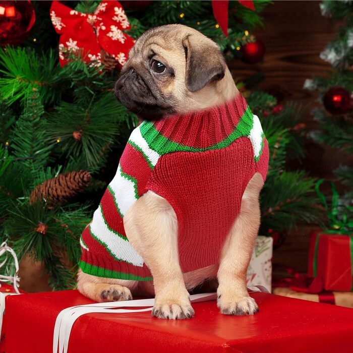 Пуловер для собак на Різдво: Костюм Святого Миколая для собак, малого, середнього та великого розміру. Червоний пуловер з повідком та отвором для хвоста. Ідеальний одяг для домашніх тварин. Розмір L.