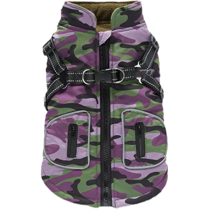 Зимова куртка для собак, теплий зимовий плащ для собак - світловідбивна куртка для собак, жилет для собак з інтегрованим шлейкою для маленьких та середніх собак (фіолетовий, M)