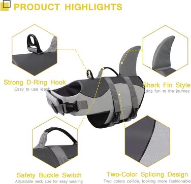 Спасальний жилет для собак ASENKU сірий, S - для плавання, катання на човні