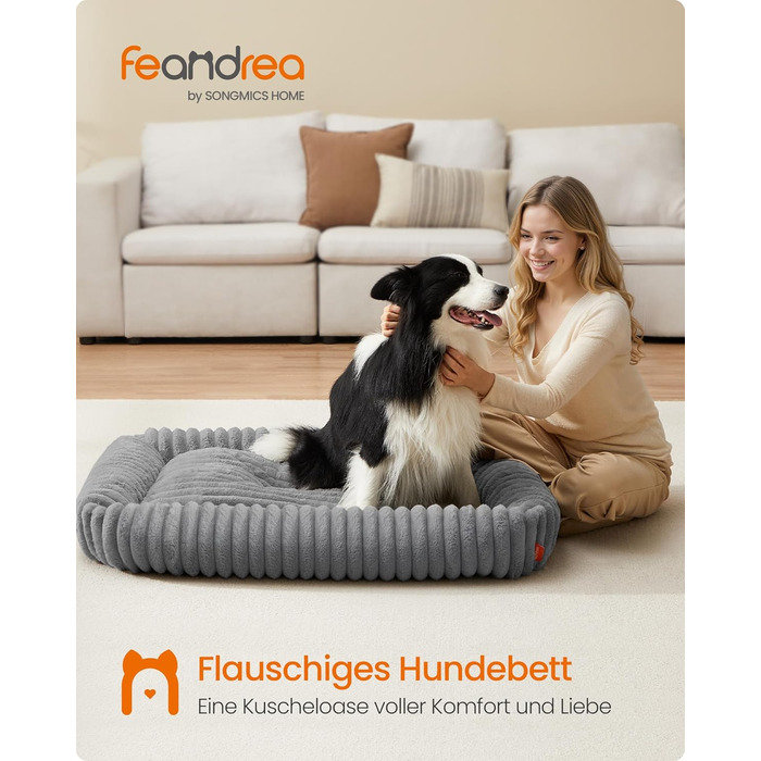 Feandrea Крізь для собак, великий ортопедичний лежак для собак, знімний лежак для собак, м'який лежак для собак, м'яка підстилка, 91 x 68 x 18 см, PGW312GD01 (XL (106 x 75 x 20 см), Taubengrau)