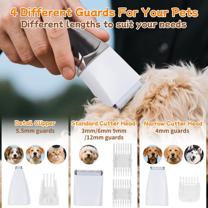 Набір для стрижки собак 4 в 1 Ninonly: тиха, акумуляторна машинка для собак та котів з 4 насадками для тіла, лап, очей та вух. Тример для лап. Колір: Gunmetal