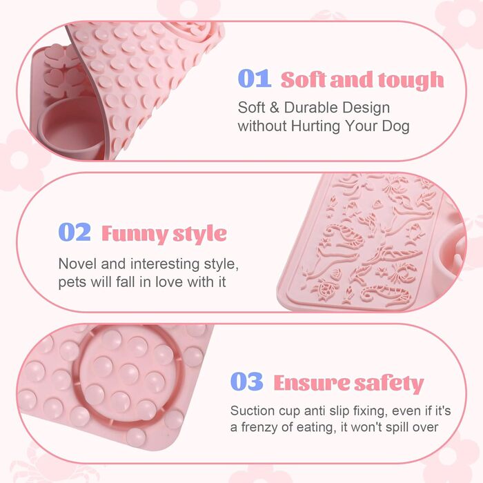 Силіконовий килимок для собак та котів - повільний годівник, килимок-головоломка, антиковзаюча поверхня, для швидких їдців, інтерактивна годівниця (рожевий)