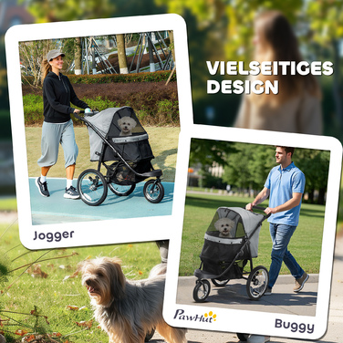 PawHut Коляска для собак Jogger Dog Buggy складна для маленьких собак і кішок до 10 кг Котяча баггі з 3 великими гумовими колесами, подушками, сіткою, вікнами, кошиком для зберігання, Котяча коляска з повідцями, Сірий | Аосом