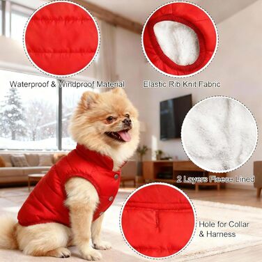 Теплий зимовий одяг для собак: водонепроникна куртка з флісу для великих собак. Зелений колір, розмір S, червоний.