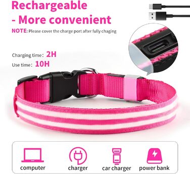 Світлодіодне нашийник для собак PcEoTllar, водонепроникний, 3 режими світіння, для малих, середніх та великих собак, зелений (рожевий)