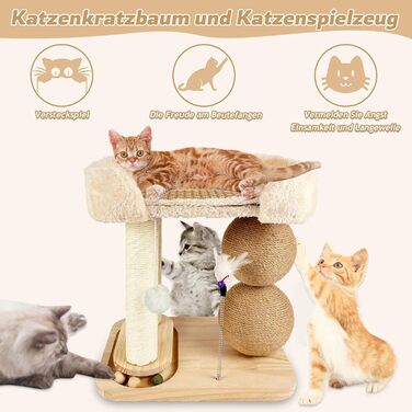 Інтерактивна іграшка для котів з дерева 6 в 1: меблі, кулі, м'яч, килимок, дряпка, кішка для середніх та маленьких котів
