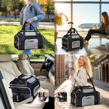 Транспортна сумка для домашніх тварин Petskd з розширенням, на колесах, 48.3 x 33 x 22.9 см, схвалена Southwest Allegiant Airlines, м'яка переноска для собак до 5.4 кг та котів до 6.8 кг