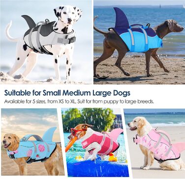 Жилет для плавання собак AOFITEE, модель 'Hai', великий розмір, з ручкою для порятунку та світловідбиваючими смугами, блакитний, для собак X-Large