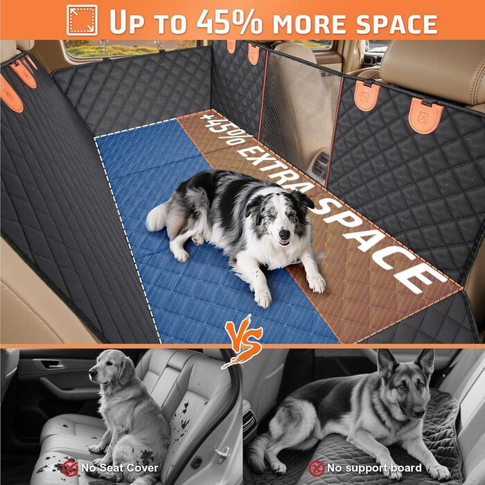 Накладна на сидіння автомобіля для собак Gimars, 157x137 см, велика, зносостійка, водовідштовхувальна, універсальна, з передньою кришкою та оглядовим вікном (чорний&оранжевий)