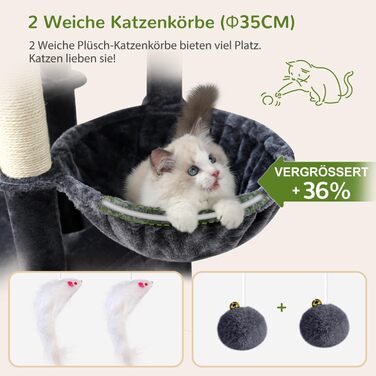 Драбина для котів Globlazer XXL (189 см) з великою печерею та платформами, 2 лежаками, 2 кошиками, стабільна конструкція, темно-сірий