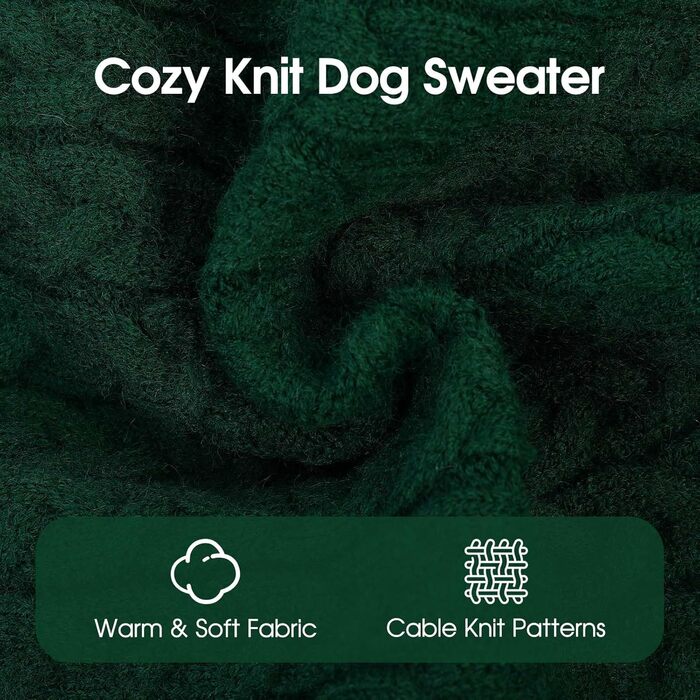 Теплий зимовий пуловер для собак S, ASENKU, з отвором для повідка, з м'якою горловиною, для Чихуахуа, Французького бульдога, зелений