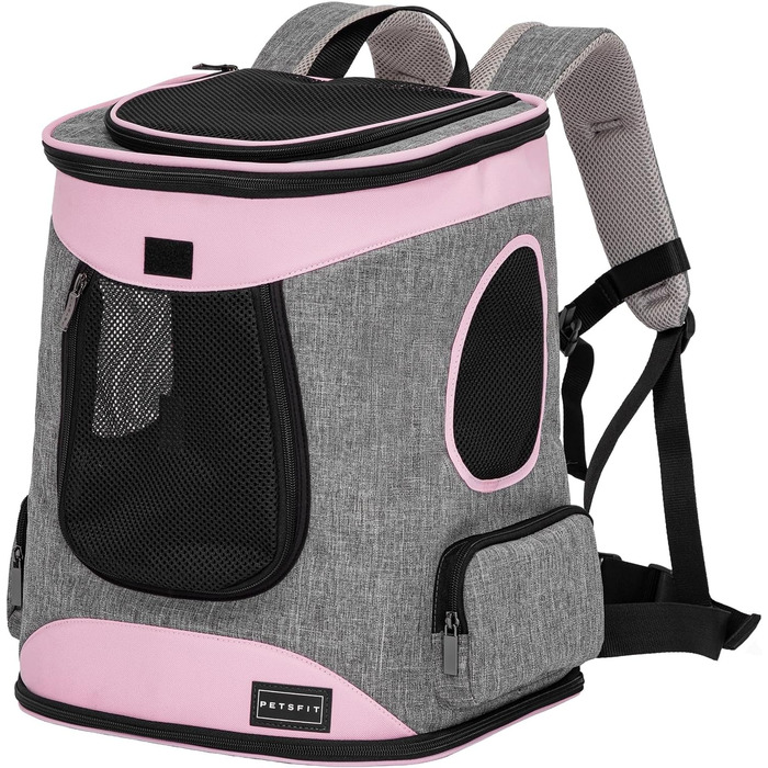 Рюкзак для кота та собаки Petsfit - зручний та дихаючий, до 5 кг, з сіткою та регульованим ременем, зелений (сірий & рожевий)