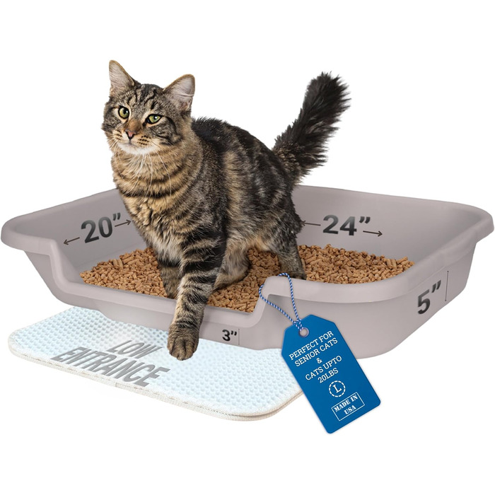 Туалет для котів Kitty Go Here для літніх котів, сіра, зручний для котів зі складнощами використання стандартного туалету