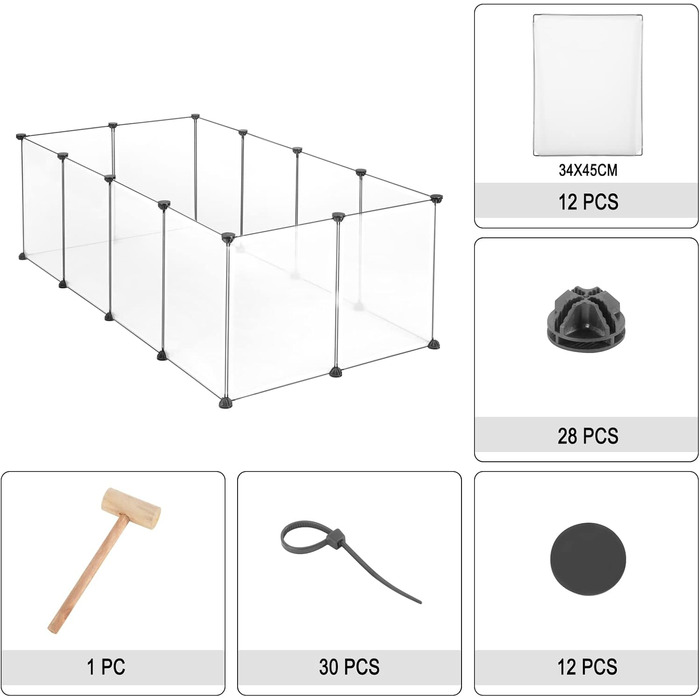 Клітка для кроликів, морських свинок та цуценят EUGAD, 145x46x75 см, прозора панель 35x45 см, без дверцят