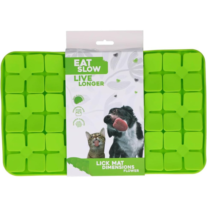 Килимок для собак з квітковим візерунком, 21 x 34 см, силікон, для повільного годування, миється в посудомийній машині, зелений