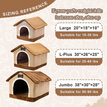 Будиночок для собак Jiupety Indoor з каркасом, затишне ліжко з дахом для великих собак (27-45 кг), розмір 3XL (97x76x71 см), коричневий