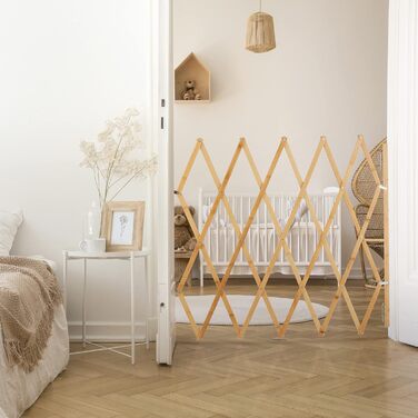 Розсувна бамбукова перегородка для собак Relaxdays XL, до 130 см, захисна решітка для дверей і сходів, натуральний бамбук, висота 87,5-100 см