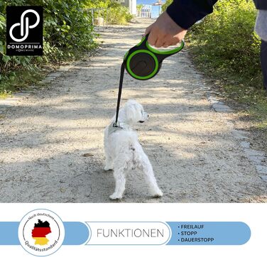 Рулетка для собак DOMOPRIMA, 3 розміри (S, M, L), 4 кольори (сірий, блакитний, зелений, рожевий) - Міцна та безпечна рулетка з відбиваючим ремінцем. Зелена, L