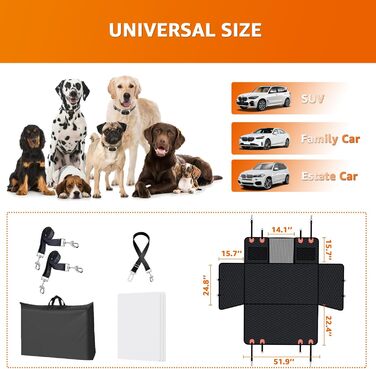 Захист для заднього сидіння авто для собак: міцний, водонепроникний, 180 кг, з кишенею та сіткою