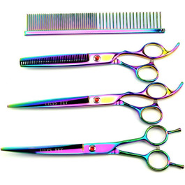 Набір професійних ножиць для грумінгу тварин Lily's Pet, з покриттям з титану, гострі леза з нержавіючої сталі для собак та котів, 3 ножиці, гребінець та чохол