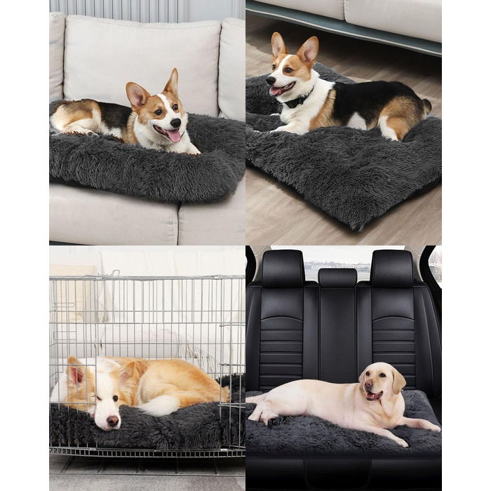 М'яке собаче ліжко для собак середніх порід, 95 x 65 см, плюшеве, ортопедичне, з неслизьким дном, легко миється, темно-сіре