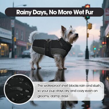 Водонепроникний зимовий теплий накидка для собак QBLEEV, чорний, середній розмір, фліс, регульований, з відбиваючими елементами