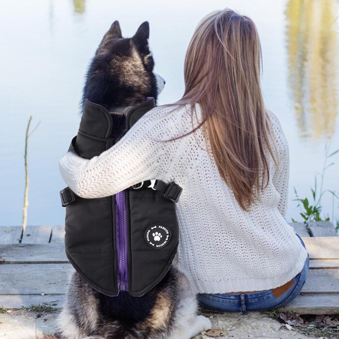 Теплий зимовий одяг для собак: жилет та куртка з інтегрованим шлейкою, водонепроникний костюм Baumwolle (Чорний, XL)